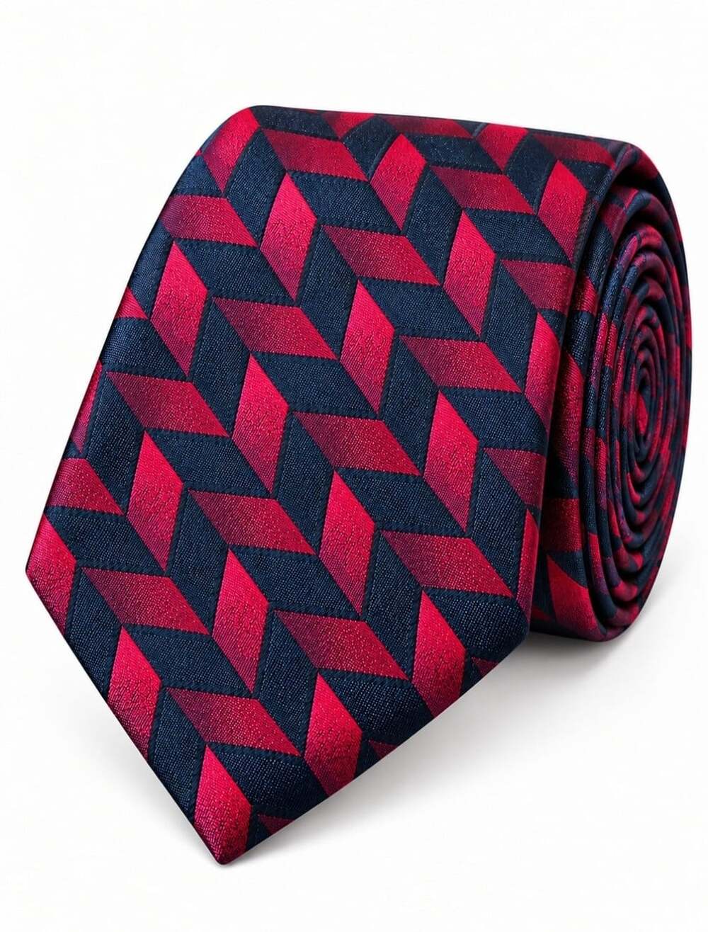 Stafford Executive Mens 100% Silk Necktie Navy Blue Red Geometric Woven Pattern